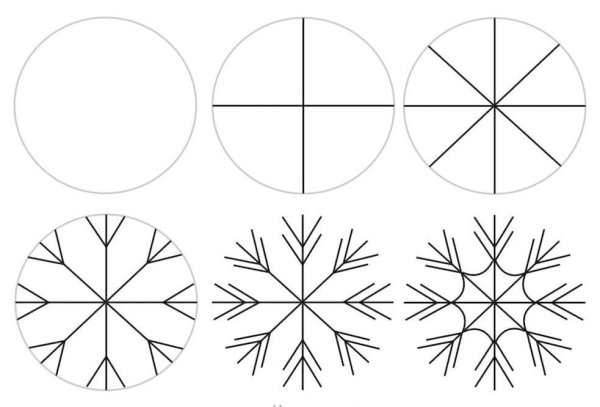 Снежинки карандашом