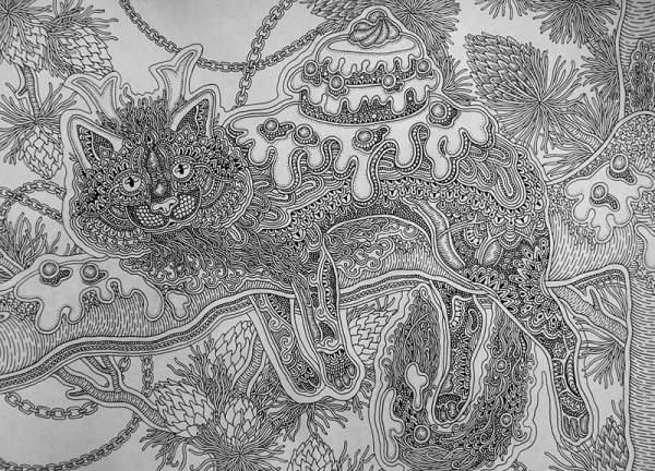 Графические рисунки гелевой ручкой