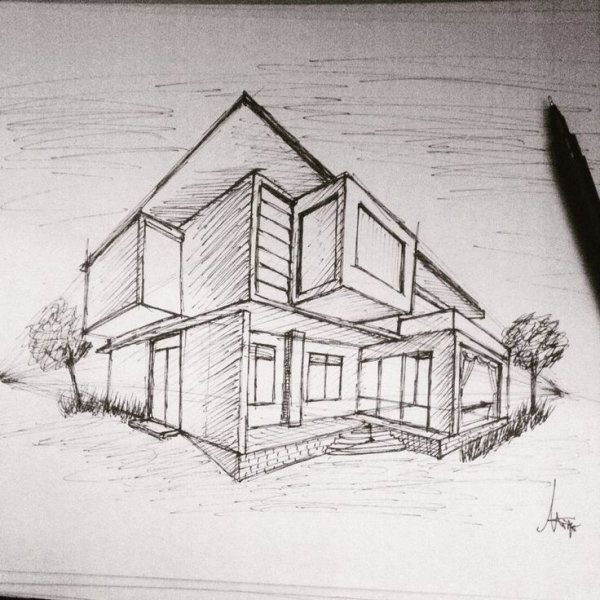 Домик в угловой перспективе