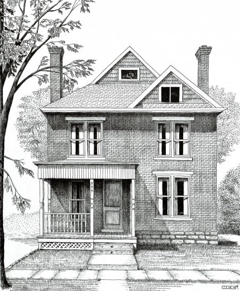 Двухэтажный дом карандашом