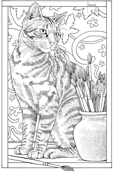 Котики для раскрашивания сложные