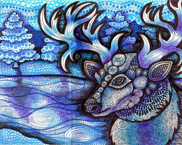 Зимний пейзаж карандашом