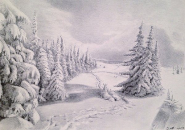 Новогодний пейзаж гуашью