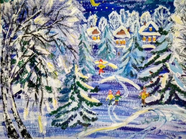 Зимний пейзаж рисунок карандашом