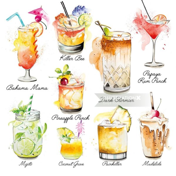 Коктейль скетч акварель