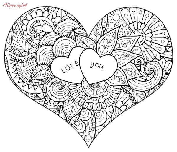 Раскраски антистресс сердечки