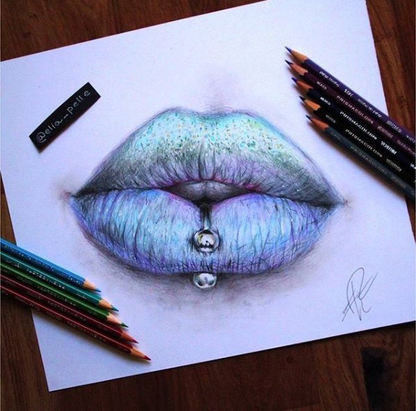 Губы красивые цветное карандашом
