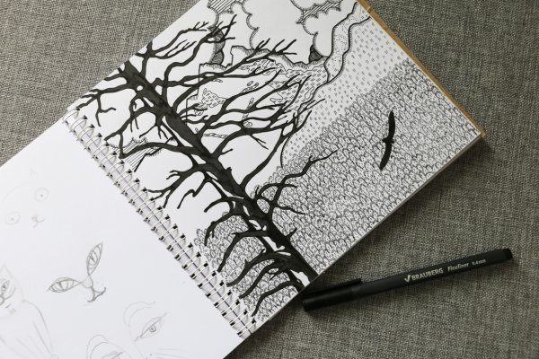 Зарисовки гелевой ручкой в блокноте