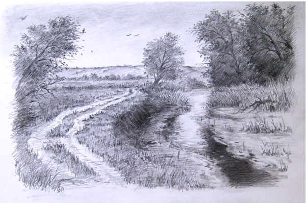 Пейзаж Графика карандаш