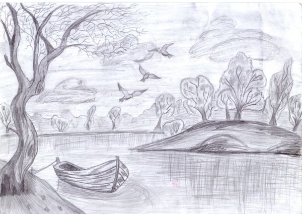 Рисунки карандашом природа