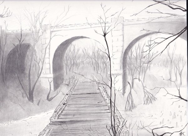 Пейзаж простым карандашом