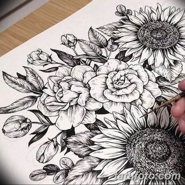 Графика линером цветы