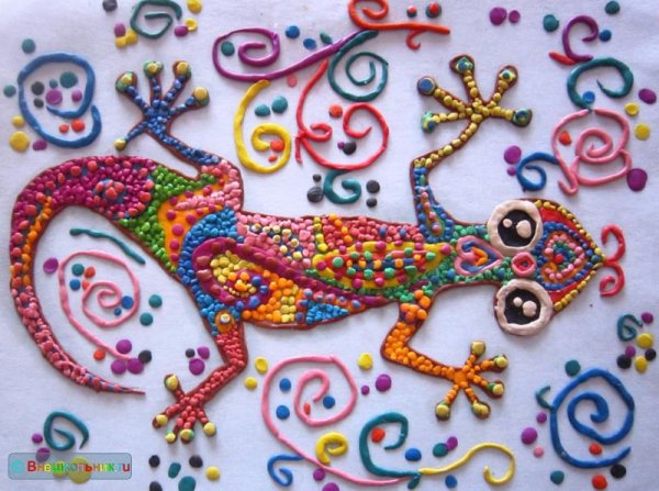 Композиция из пластилина на картоне