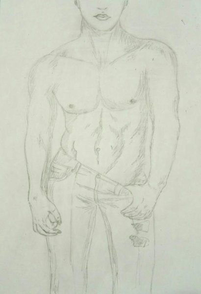 Красивое мужское тело карандашом