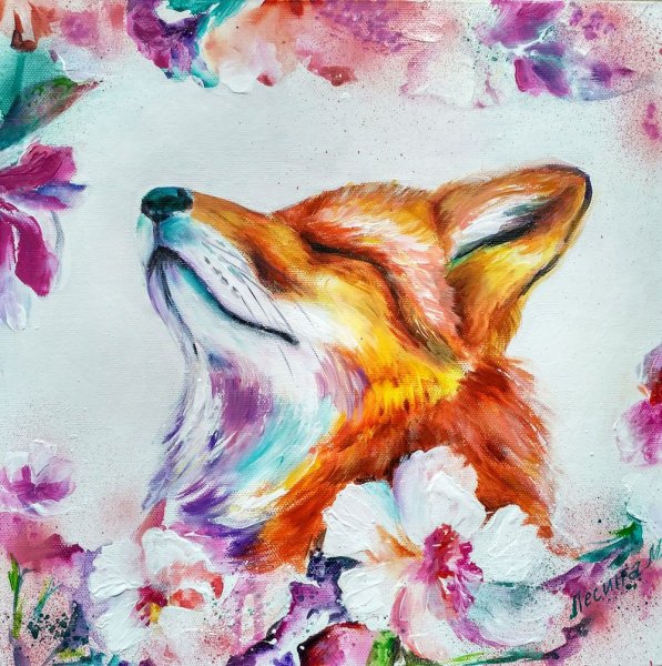 Лиса акриловыми красками