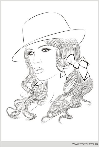 Девушка в шляпке карандаш
