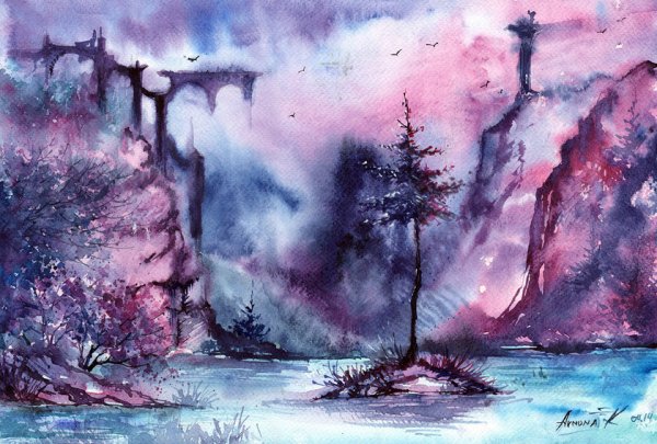Пейзаж акварелью