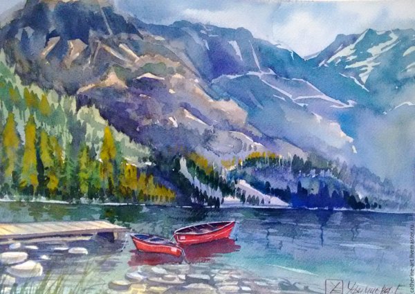 Горный пейзаж акварелью