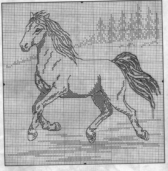 Схема вышивки лошадь монохром