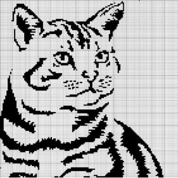 Вышивка монохром кошки