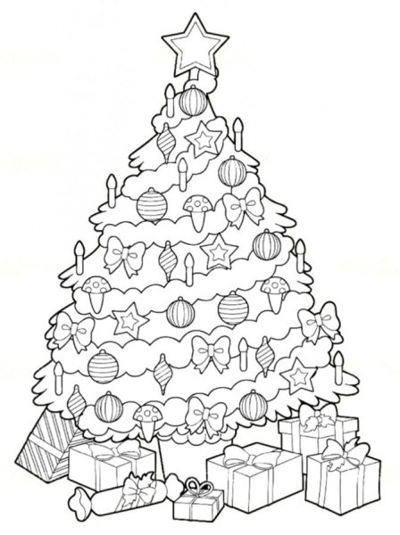 Раскраска елка Новогодняя