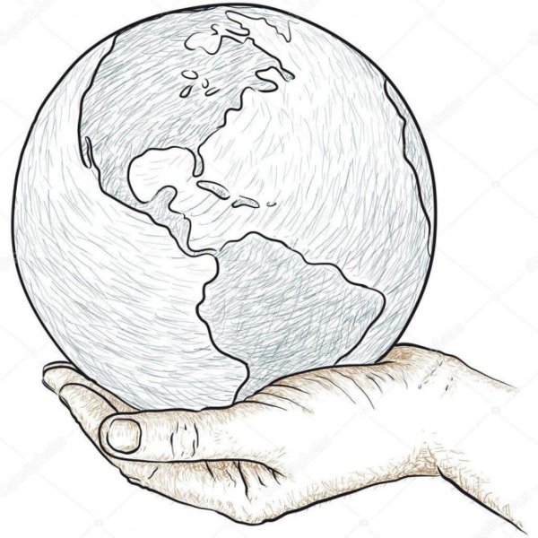Земля в руках карандашом