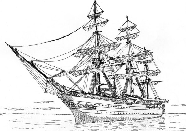 Скетч корабль карандашом