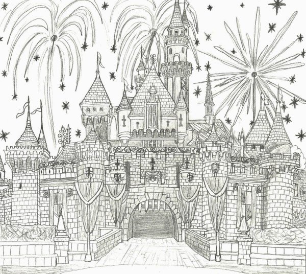 Уолт Дисней замок раскраска