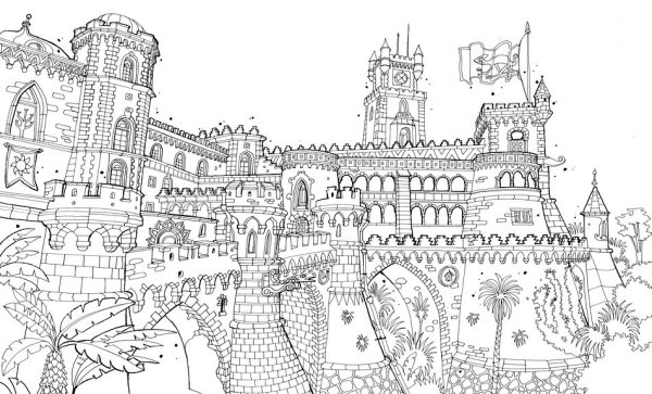 Замок раскраска сложная