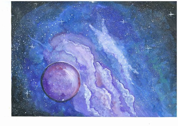 Космос акварельными карандашами