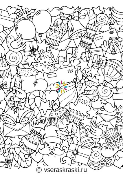 Новогодние раскраски для взрослых