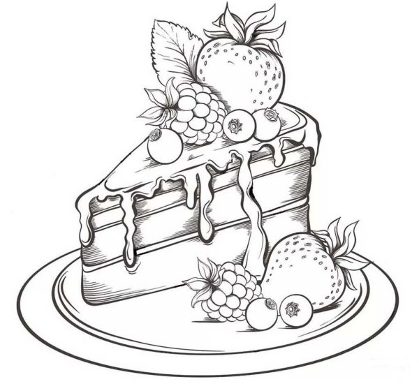 Раскраска тортик кусочек