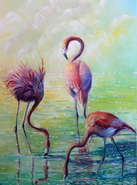 Фламинго картина маслом