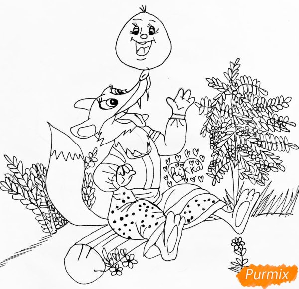 Лиса и Колобок рисунок карандашом