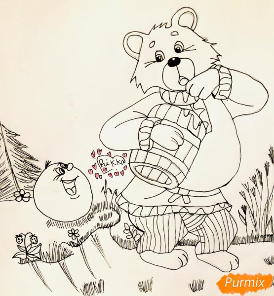 Медведь и Колобок раскраска