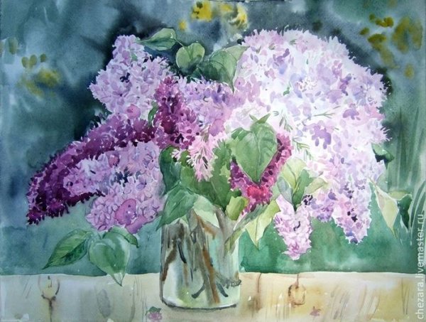 Сирень акварелью