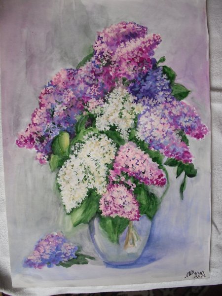 Натюрморты гуашью сирень