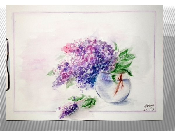 Сирень акварелью пошагово