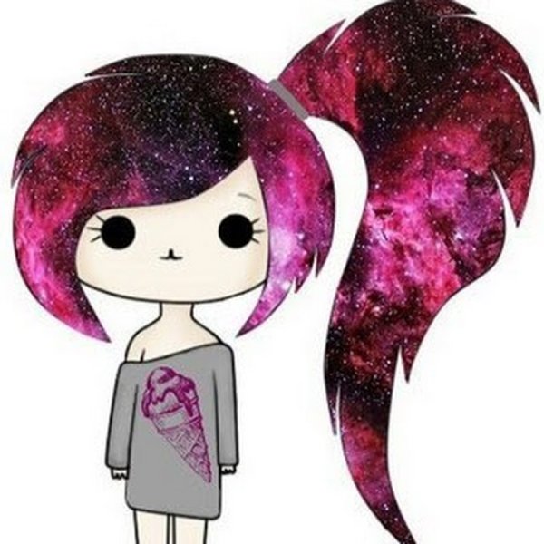 Девочка с волосами космос