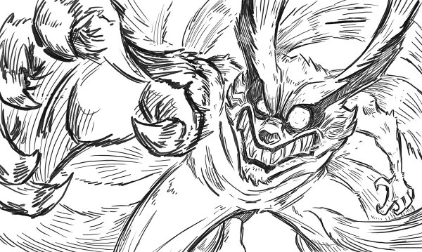 Курама злой демон черно белом