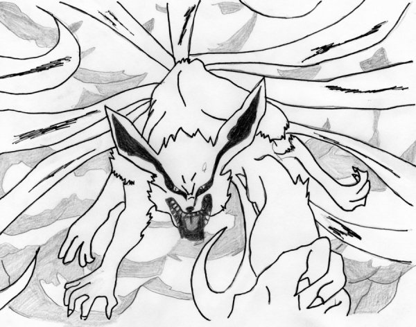 Наруто и курама чб