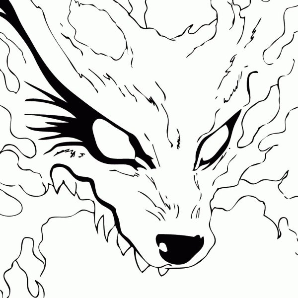 Наруто и курама черно белый