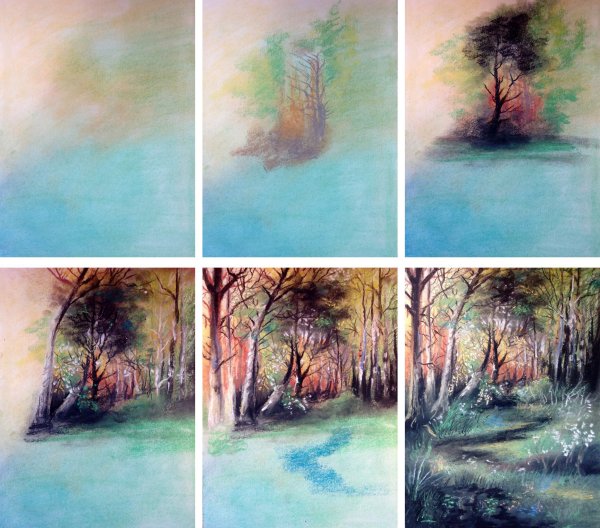 Простой пейзаж цветными карандашами