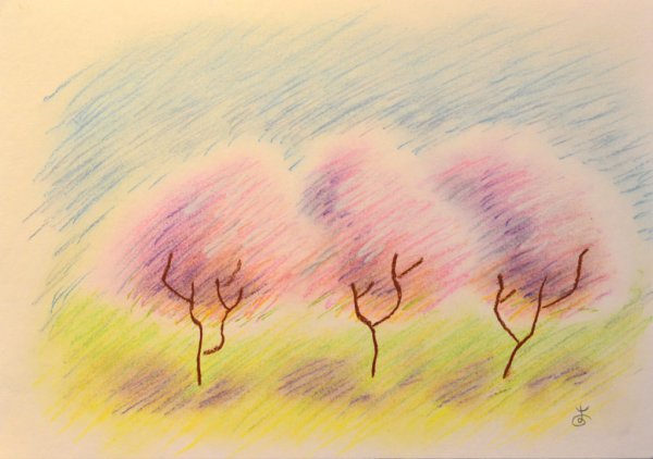 Морской пейзаж цветными карандашами