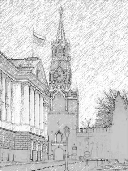 Спасская башня Московского Кремля карандашом