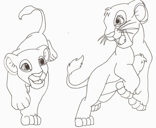 Раскраска Король Лев Симба и Нала