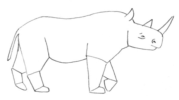 Поэтапное рисование носорога для дошкольников