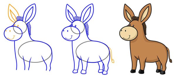 Поэтапное рисование осла