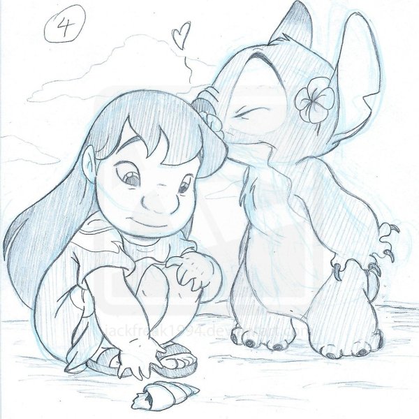 Лило и Стич карандашом