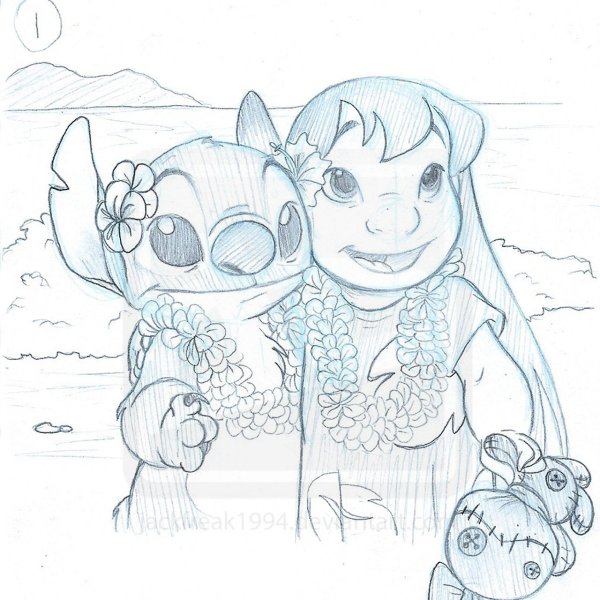 Лило и Стич рисунки карандашом
